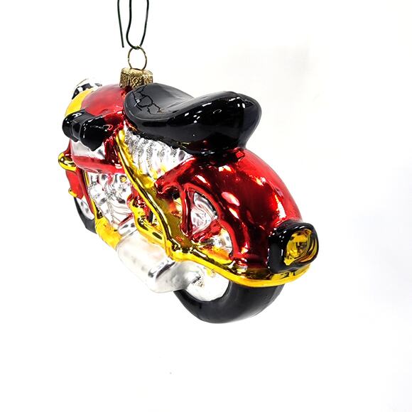 Red Glass Blown Motorcycle Ornament - Picture 4 of 5